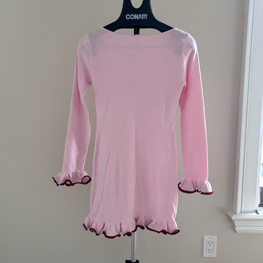 Pink Long Sleeve Dress with Ruffle Trim